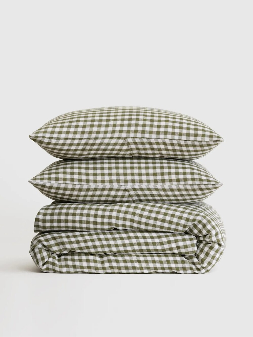 QUINCE Olive Gingham EUROPEAN LINEN Duvet Cover WITH SHAMS 4 PIECE SET NWT